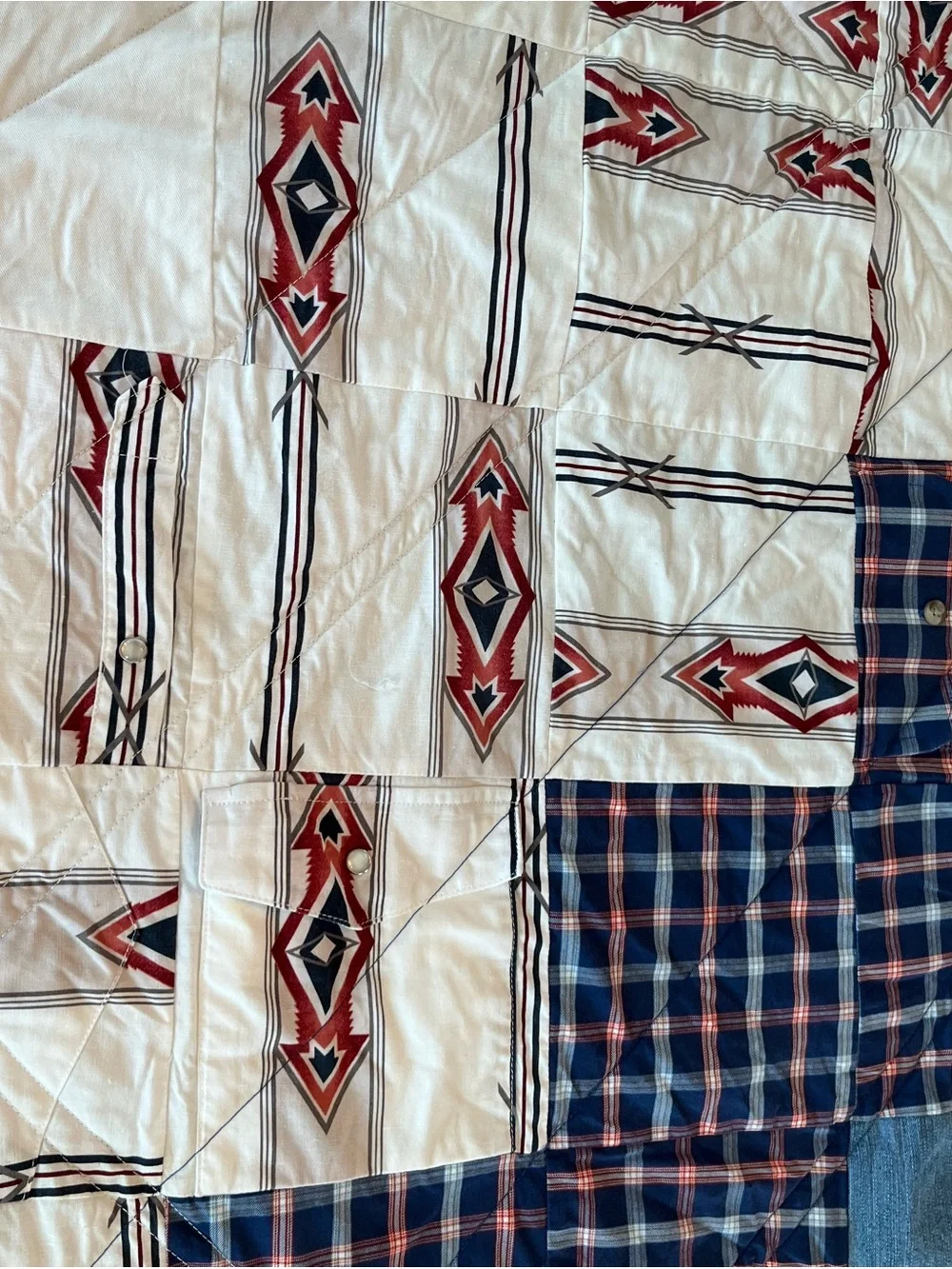 Handmade Western Shirt Patchwork Quilt Rustic Denim Plaid Memory Quilt